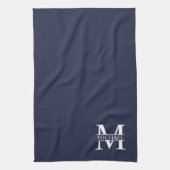 Navy Blue - gepersonaliseerd monogram en naam Theedoek (Verticaal)