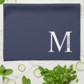 Navy Blue - gepersonaliseerd monogram en naam Theedoek (Gevouwen)