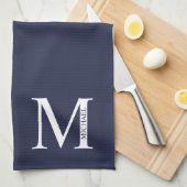 Navy Blue - gepersonaliseerd monogram en naam Theedoek (Quarter Fold)