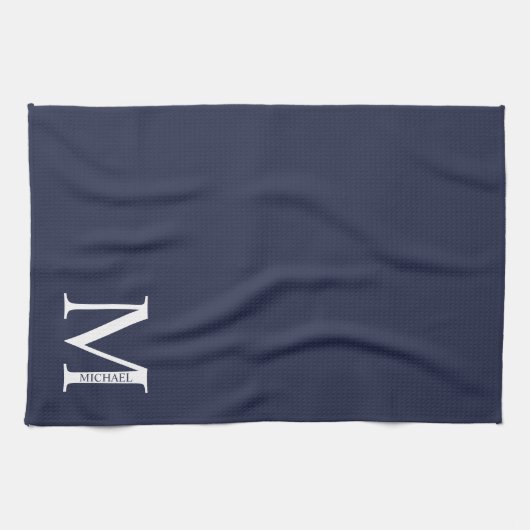 Navy Blue - gepersonaliseerd monogram en naam Theedoek (Horizontaal)