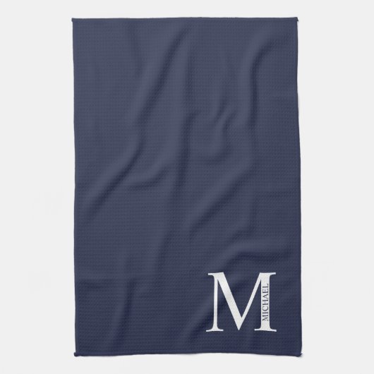 Navy Blue - gepersonaliseerd monogram en naam Theedoek (Verticaal)