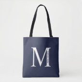 Navy Blue - gepersonaliseerd monogram en naam Tote Bag (Voorkant)