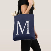 Navy Blue - gepersonaliseerd monogram en naam Tote Bag (Dichtbij)