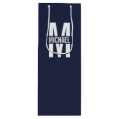 Navy Blue - gepersonaliseerd monogram en naam Wijn Cadeautas (Voorkant)
