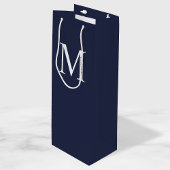 Navy Blue - gepersonaliseerd monogram en naam Wijn Cadeautas