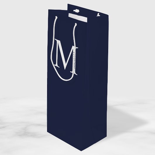 Navy Blue - gepersonaliseerd monogram en naam Wijn Cadeautas
