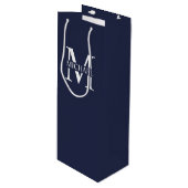 Navy Blue - gepersonaliseerd monogram en naam Wijn Cadeautas (Voorkant Gekanteld)