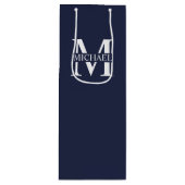 Navy Blue - gepersonaliseerd monogram en naam Wijn Cadeautas (Voorkant)
