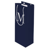 Navy Blue - gepersonaliseerd monogram en naam Wijn Cadeautas (Voorkant Gekanteld)