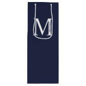 Navy Blue - gepersonaliseerd monogram en naam Wijn Cadeautas (Voorkant)