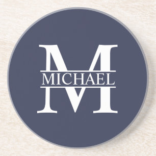 Navy Blue - gepersonaliseerd monogram en naam Zandsteen Onderzetter
