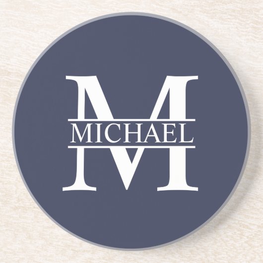 Navy Blue - gepersonaliseerd monogram en naam Zandsteen Onderzetter (Voorkant)