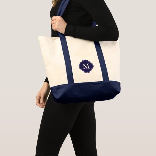 Navy Blue - gepersonaliseerd Quatrefoil Monogram Tote Bag (Voorkant (product))