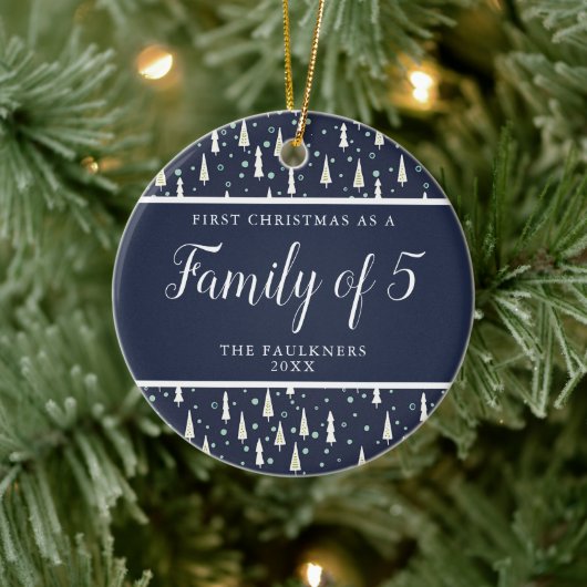 Navy Blue - Gepersonaliseerde familie van vijf der Keramisch Ornament (Boom)