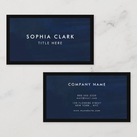 Navy Blue - gepersonaliseerde Luxury Modern Elegan Visitekaartje (Voorkant / Achterkant)