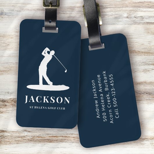 Navy Blue Gepersonaliseerde Monogram Golfer Logo Bagagelabel