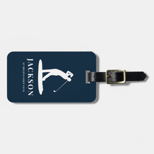 Navy Blue Gepersonaliseerde Monogram Golfer Logo Bagagelabel (Voorkant horizontaal)