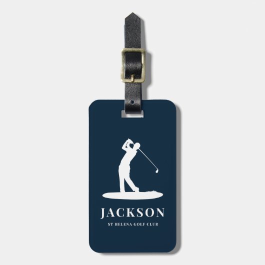 Navy Blue Gepersonaliseerde Monogram Golfer Logo Bagagelabel (Voorkant verticaal)
