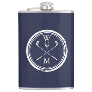 Navy Blue gepersonaliseerde Monogram Initialen Gol Heupfles