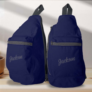 Navy BLue gepersonaliseerde naam Mannen Sling Bag