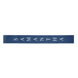 Navy Blue Gepersonaliseerde Verticale Naam Satijnen Lint