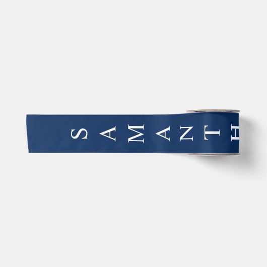 Navy Blue Gepersonaliseerde Verticale Naam Satijnen Lint (Voorkant)