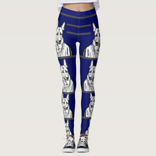 Navy Blue German Shepherd Dog Leggings (Voorkant)