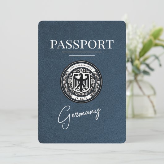 Navy Blue Germany Passport Bewaar de datum Save The Date (Staand voorkant)