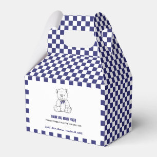 Navy Blue Geruite Teddybeer-Onze kleine welp Bedankdoosjes