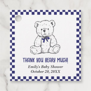 Navy Blue Geruite Teddybeer-Onze kleine welp Bedankjes Labels