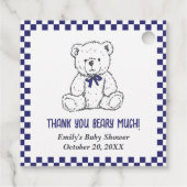 Navy Blue Geruite Teddybeer-Onze kleine welp Bedankjes Labels (Achterkant)