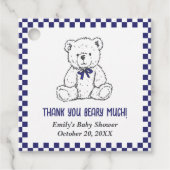Navy Blue Geruite Teddybeer-Onze kleine welp Bedankjes Labels (Voorkant)