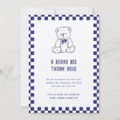 Navy Blue Geruite Teddybeer-Onze kleine welp Bedankkaart (Voorkant)
