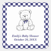 Navy Blue Geruite Teddybeer-Onze kleine welp Vierkante Sticker (Voorkant)