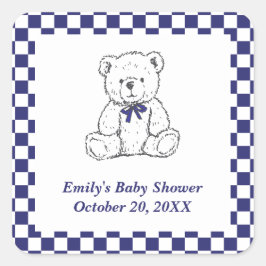 Navy Blue Geruite Teddybeer-Onze kleine welp Vierkante Sticker