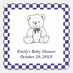 Navy Blue Geruite Teddybeer-Onze kleine welp Vierkante Sticker
