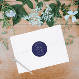 Navy Blue gestileerde bruiloft Save the Date Ronde Sticker