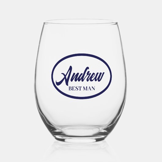 Navy Blue gestileerde naam bruiloft Best Man Glass Wijnglas Zonder Voet (Voorkant)