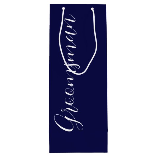 Navy Blue gestileerde script bruiloft Groomsman Wijn Cadeautas (Achterkant)