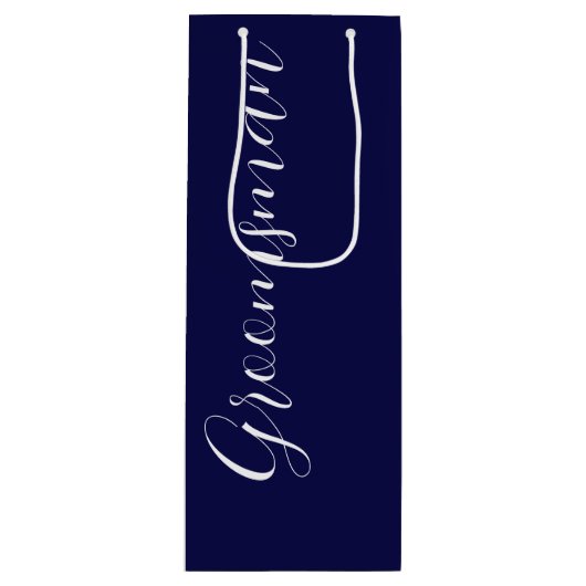 Navy Blue gestileerde script bruiloft Groomsman Wijn Cadeautas (Voorkant)