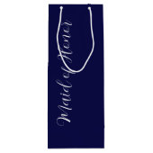 Navy Blue gestileerde script Maid of Honor Wijn Cadeautas (Achterkant)