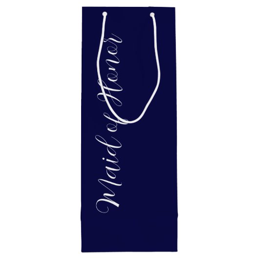 Navy Blue gestileerde script Maid of Honor Wijn Cadeautas (Achterkant)