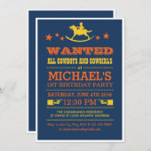 Navy Blue Gezochte Westerne uitnodiging voor cowbo (Voorkant / Achterkant)