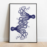 Navy Blue Giant Octopus Poster