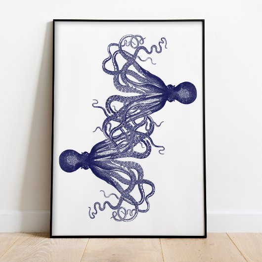Navy Blue Giant Octopus Poster
