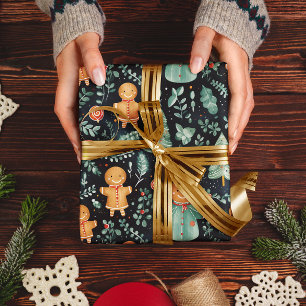 Navy Blue Gingerbread Heren & Kerstgroen Cadeaupapier