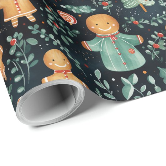 Navy Blue Gingerbread Heren & Kerstgroen Cadeaupapier (Rol Hoek)