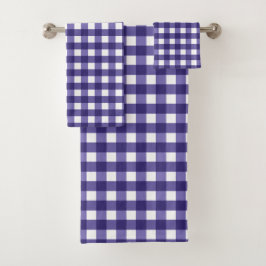 Navy blue gingham bad handdoek