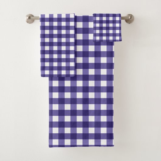 Navy blue gingham bad handdoek (Insitu)