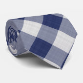 Navy Blue Gingham Check - diagonaal patroon Stropdas (Opgerold)